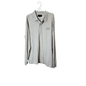 Bad Birdie Polo Shirt Mens XL Beige Long Sleeve Geometric Golf Knit Stretch